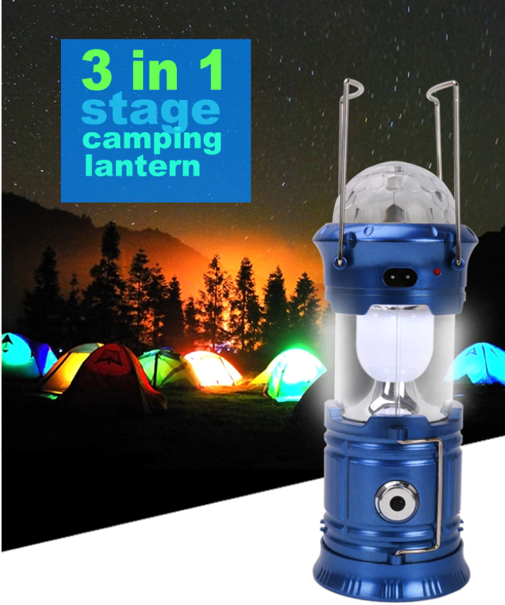 Büyük Boy Şarj Edilebilir Kamp Feneri Disko Işıklı- Mavi
