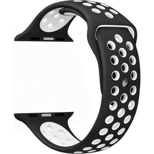 Apple Watch 44 mm Delikli Spor Silikon Kordon Kayış Siyah - Beyaz